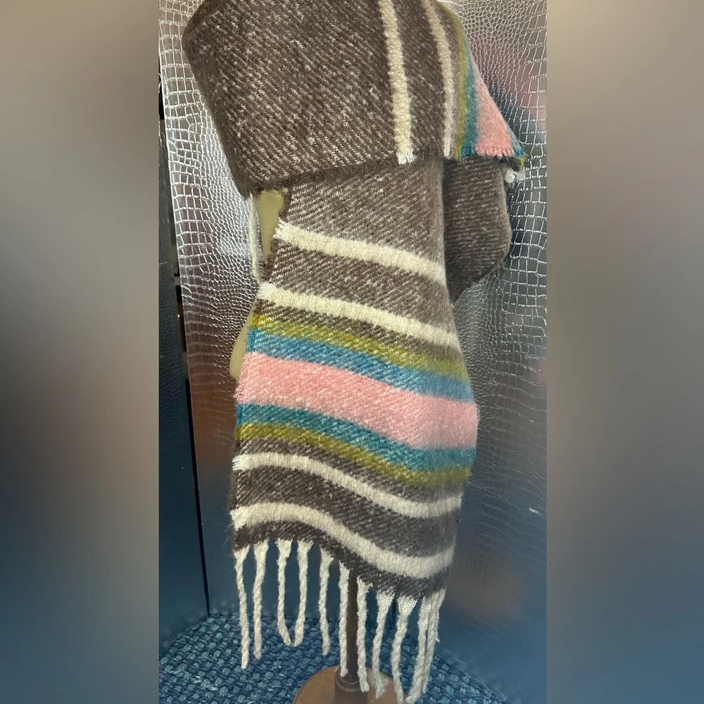 Cozy Striped Fringe Shawl 72 x 15